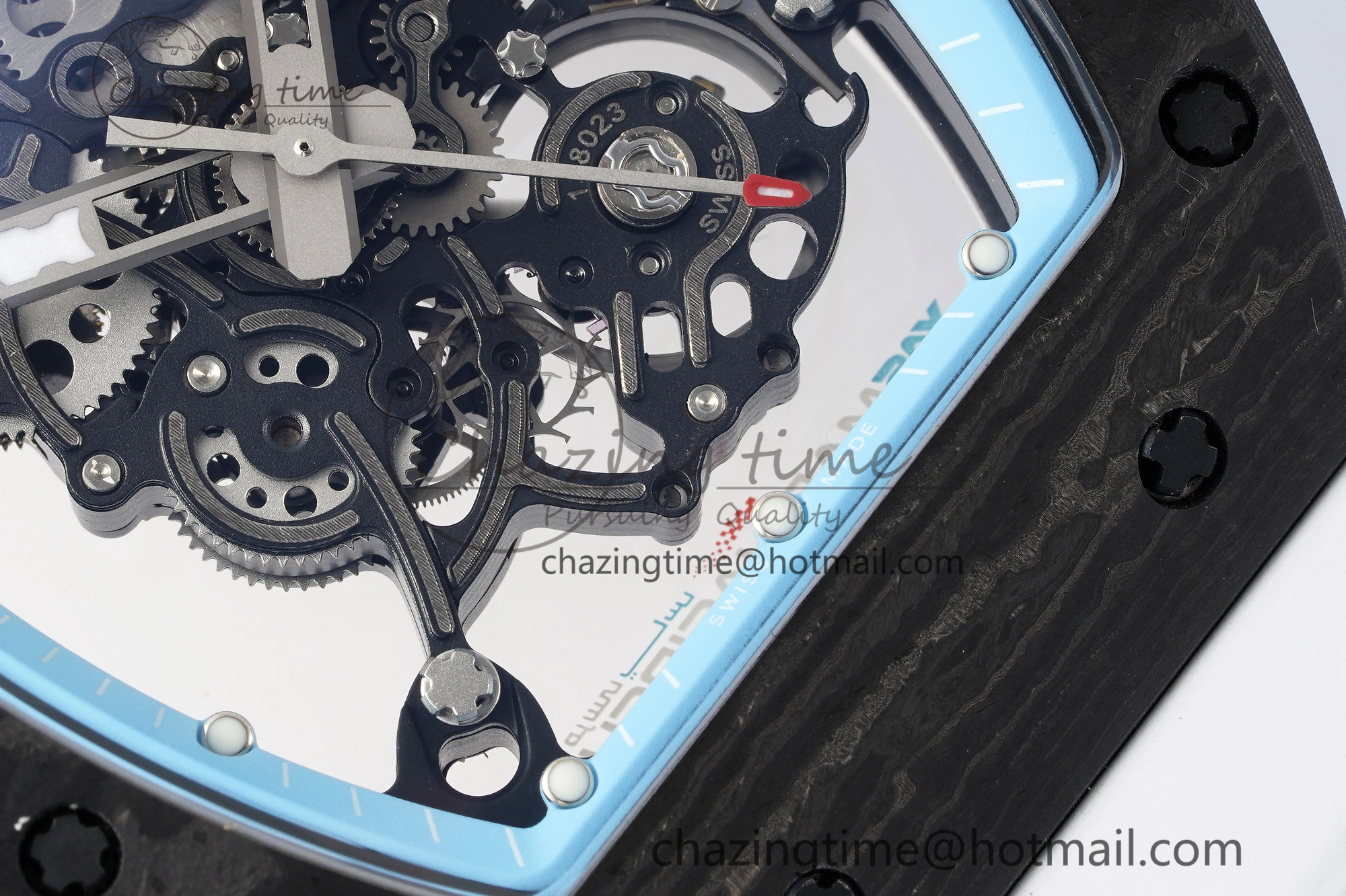 RM055 NTPT BBR Best Edition Skeleton Blue Dial on White Rubber Strap Clone RMUL2