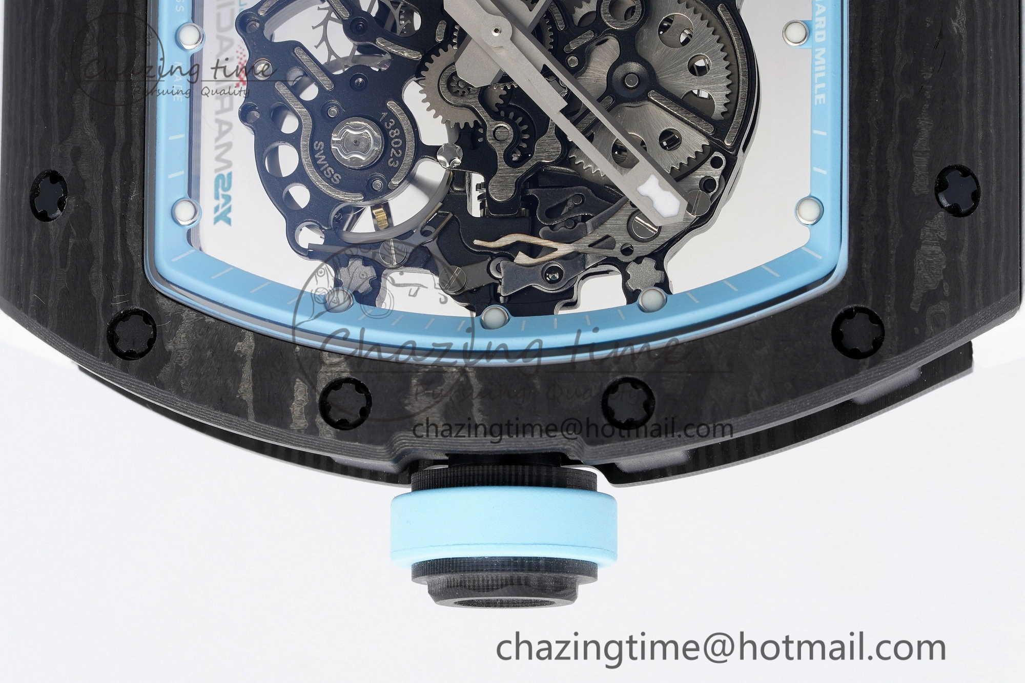 RM055 NTPT BBR Best Edition Skeleton Blue Dial on White Rubber Strap Clone RMUL2