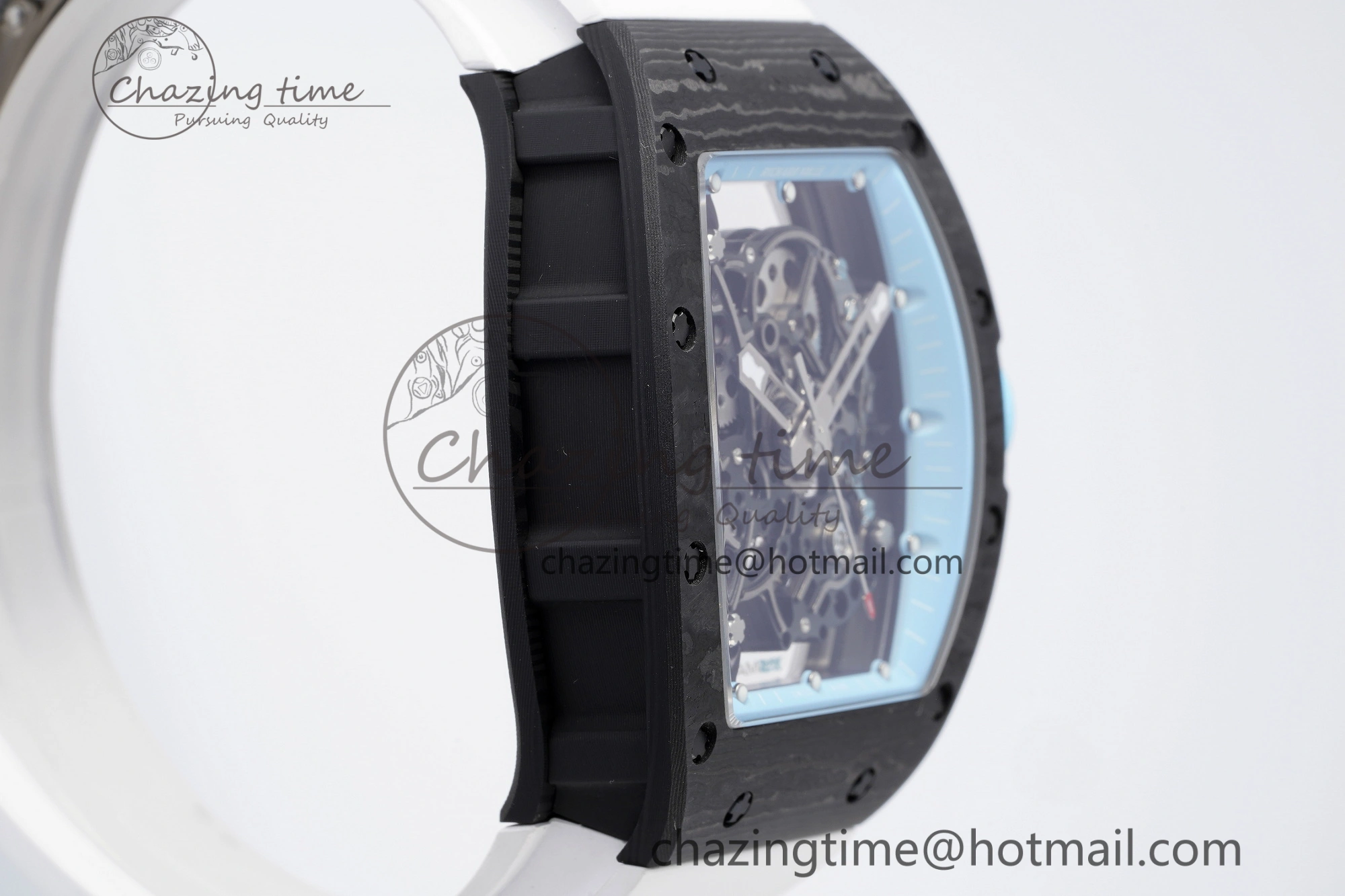 RM055 NTPT BBR Best Edition Skeleton Blue Dial on White Rubber Strap Clone RMUL2