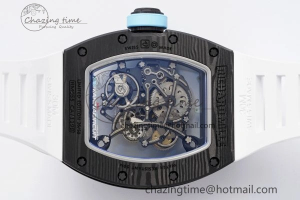 RM055 NTPT BBR Best Edition Skeleton Blue Dial on White Rubber Strap Clone RMUL2