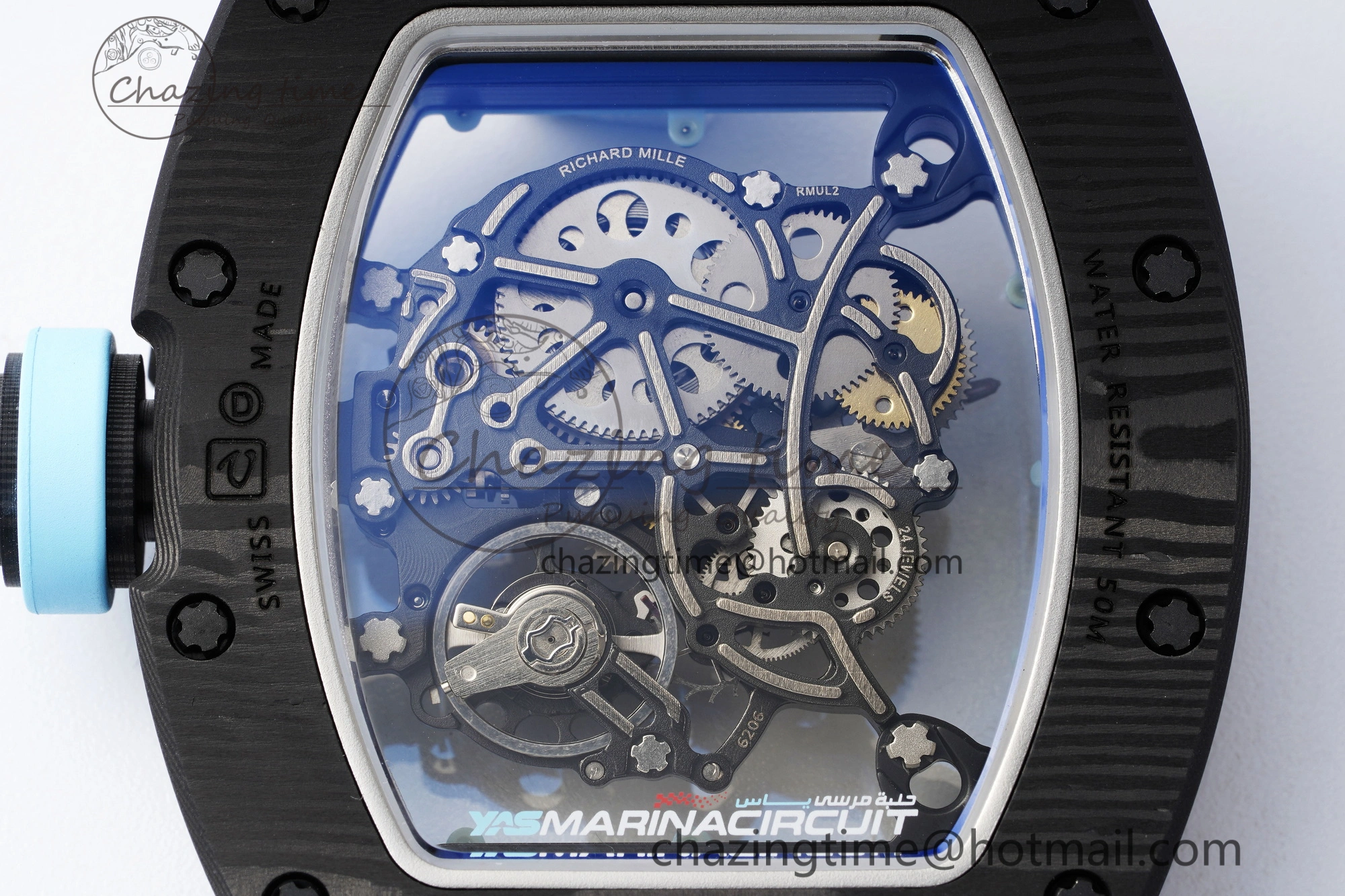 RM055 NTPT BBR Best Edition Skeleton Blue Dial on White Rubber Strap Clone RMUL2