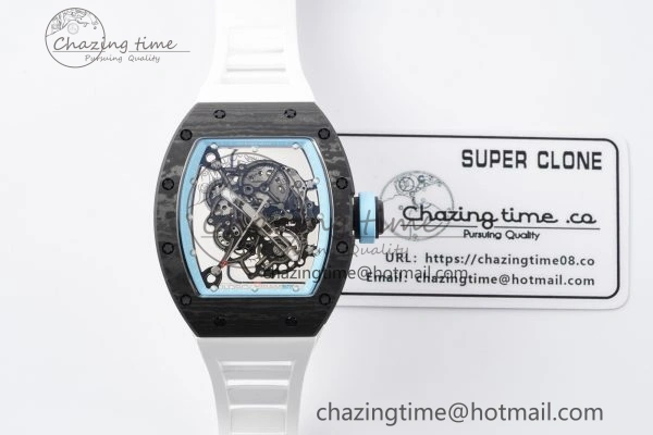 RM055 NTPT BBR Best Edition Skeleton Blue Dial on White Rubber Strap Clone RMUL2