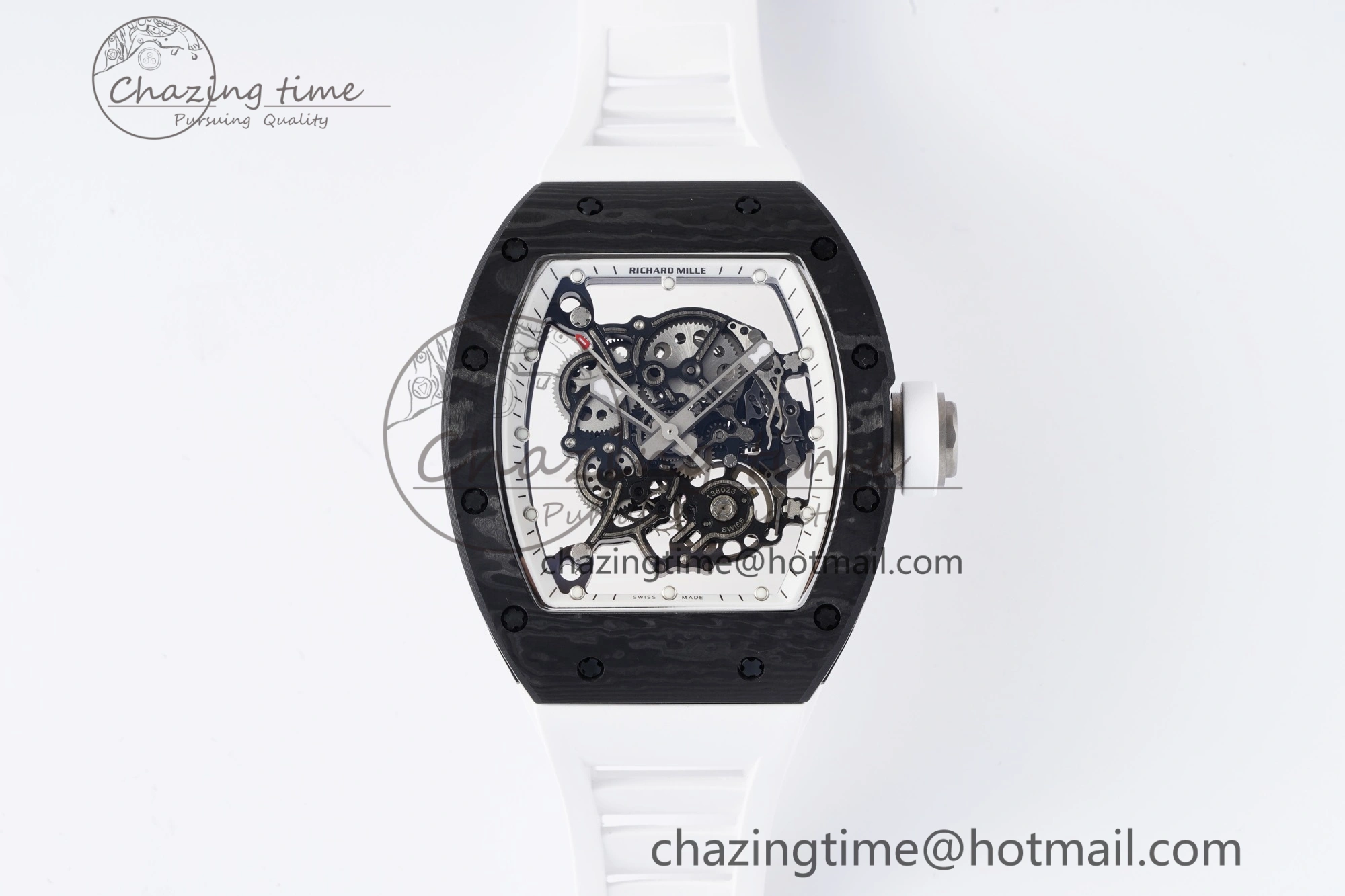 RM055 NTPT BBR Best Edition Skeleton White Dial on White Rubber Strap Clone RMUL2 V2