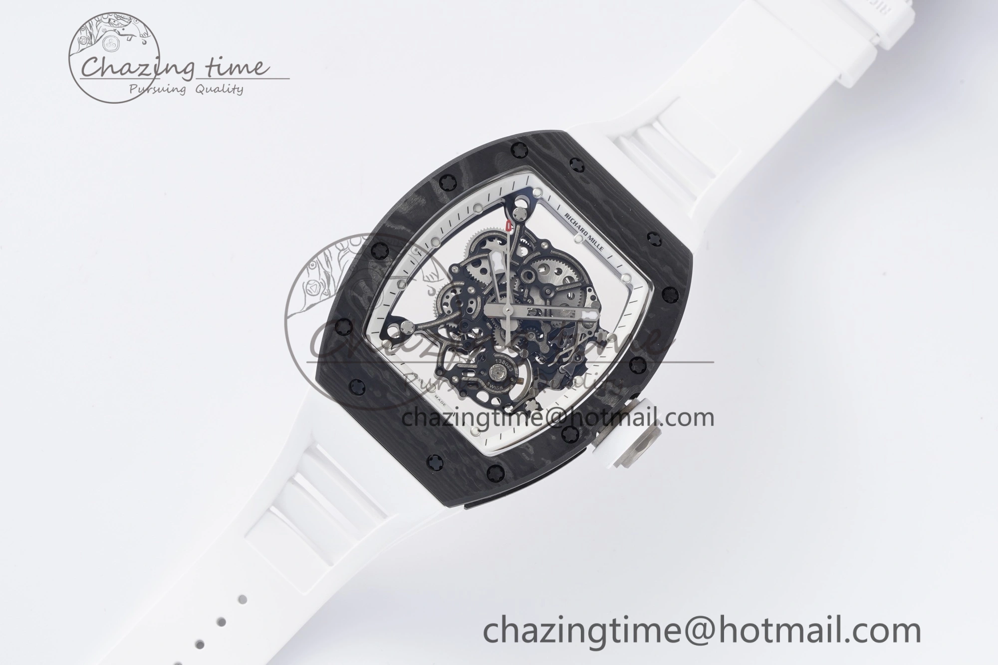 RM055 NTPT BBR Best Edition Skeleton White Dial on White Rubber Strap Clone RMUL2 V2