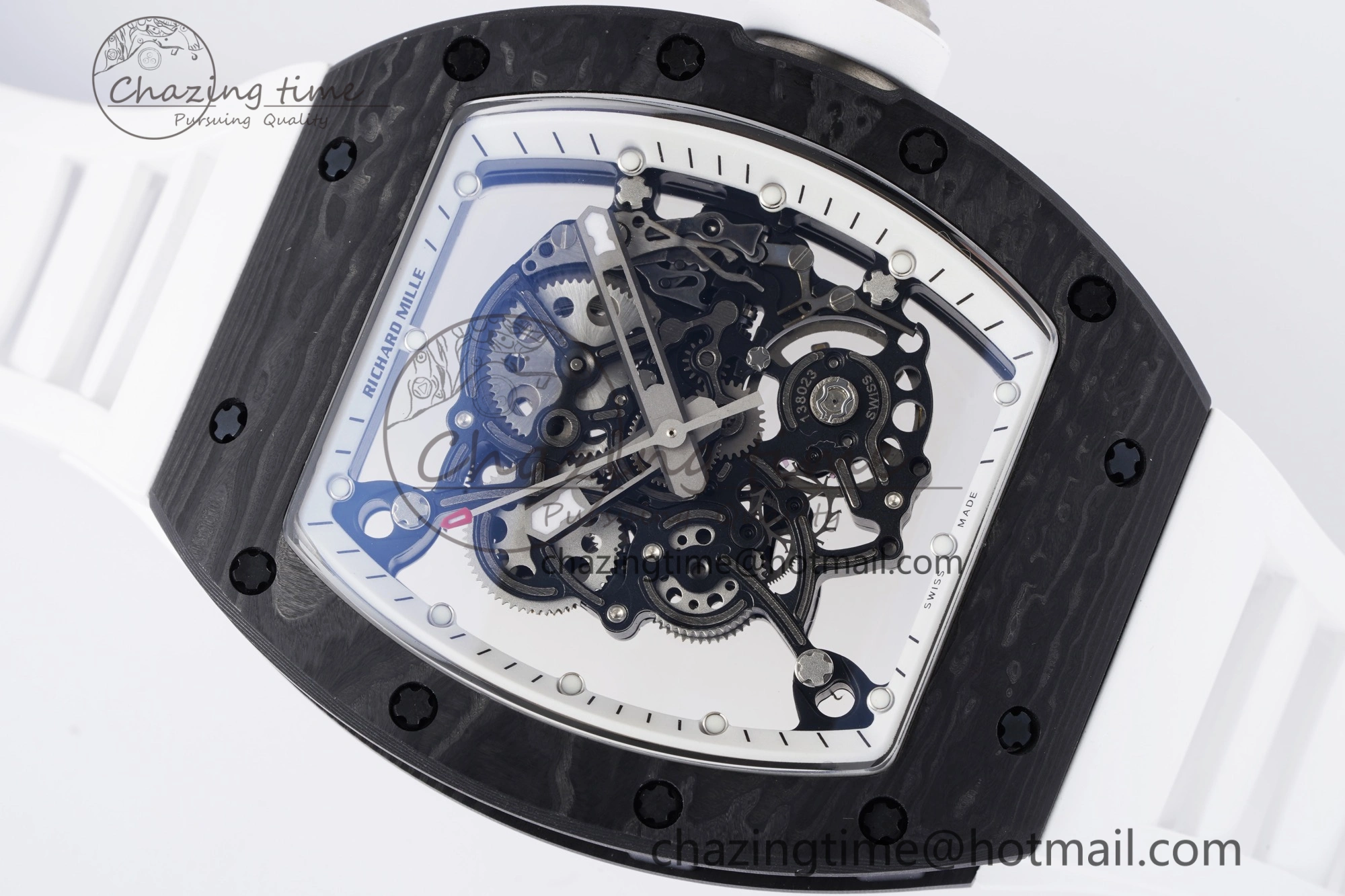 RM055 NTPT BBR Best Edition Skeleton White Dial on White Rubber Strap Clone RMUL2 V2