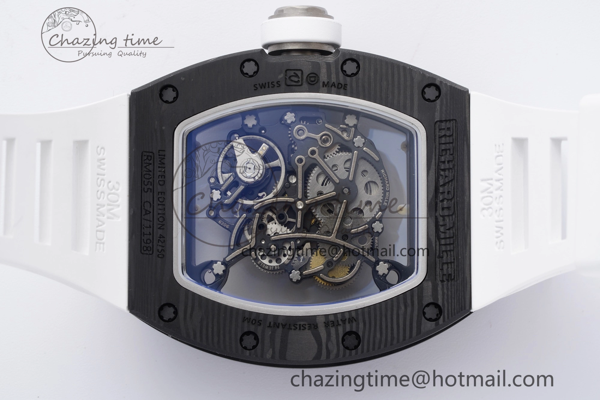 RM055 NTPT BBR Best Edition Skeleton White Dial on White Rubber Strap Clone RMUL2 V2