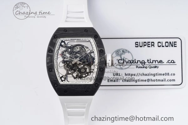 RM055 NTPT BBR Best Edition Skeleton White Dial on White Rubber Strap Clone RMUL2 V2