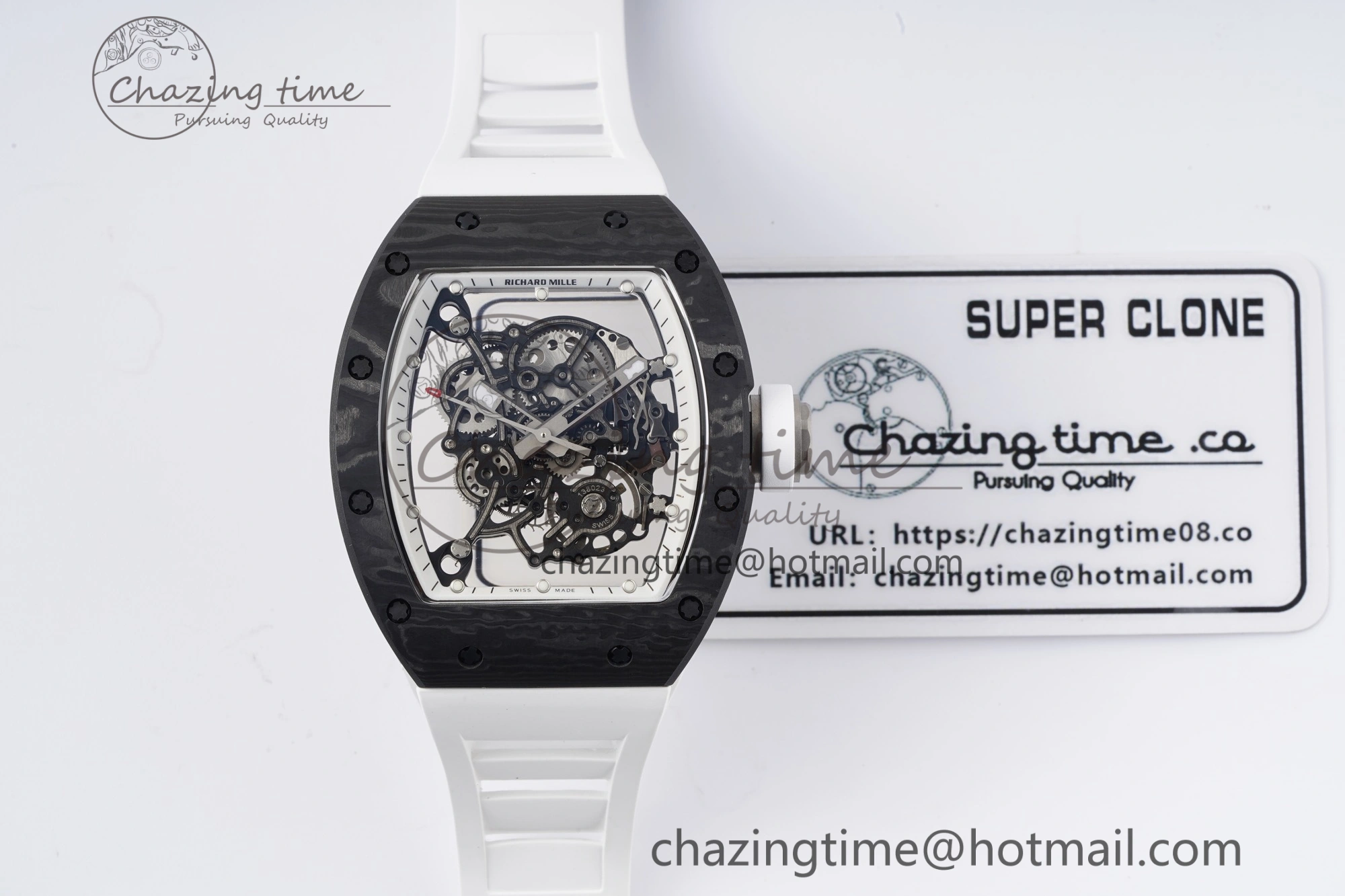 RM055 NTPT BBR Best Edition Skeleton White Dial on White Rubber Strap Clone RMUL2 V2
