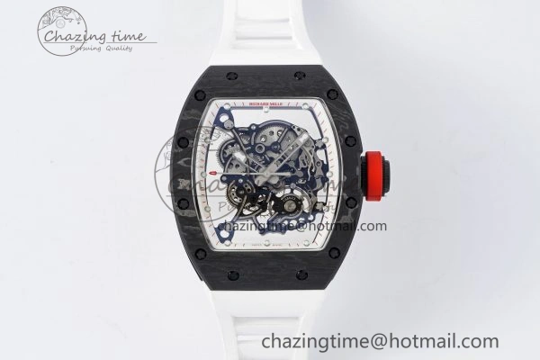 RM055 NTPT BBR Best Edition Skeleton White Dial on White Rubber Strap Clone RMUL2