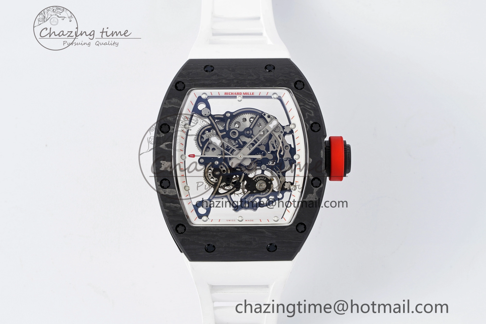RM055 NTPT BBR Best Edition Skeleton White Dial on White Rubber Strap Clone RMUL2