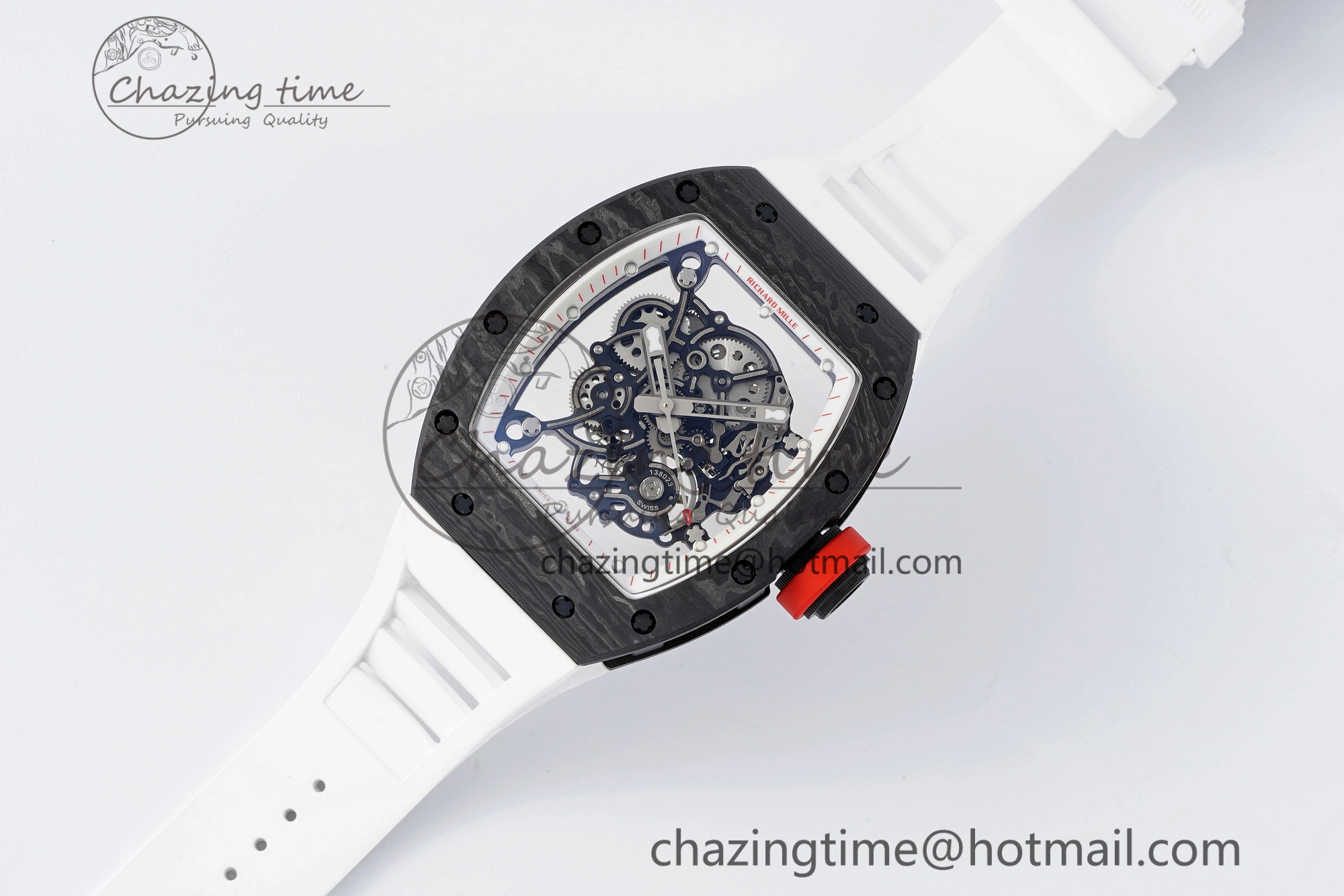 RM055 NTPT BBR Best Edition Skeleton White Dial on White Rubber Strap Clone RMUL2