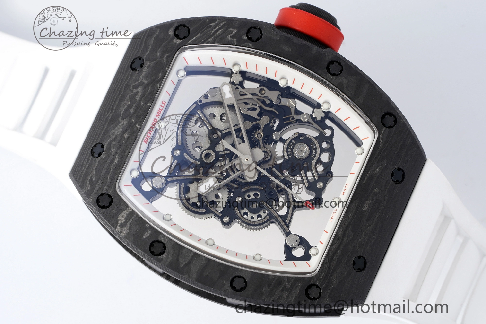 RM055 NTPT BBR Best Edition Skeleton White Dial on White Rubber Strap Clone RMUL2