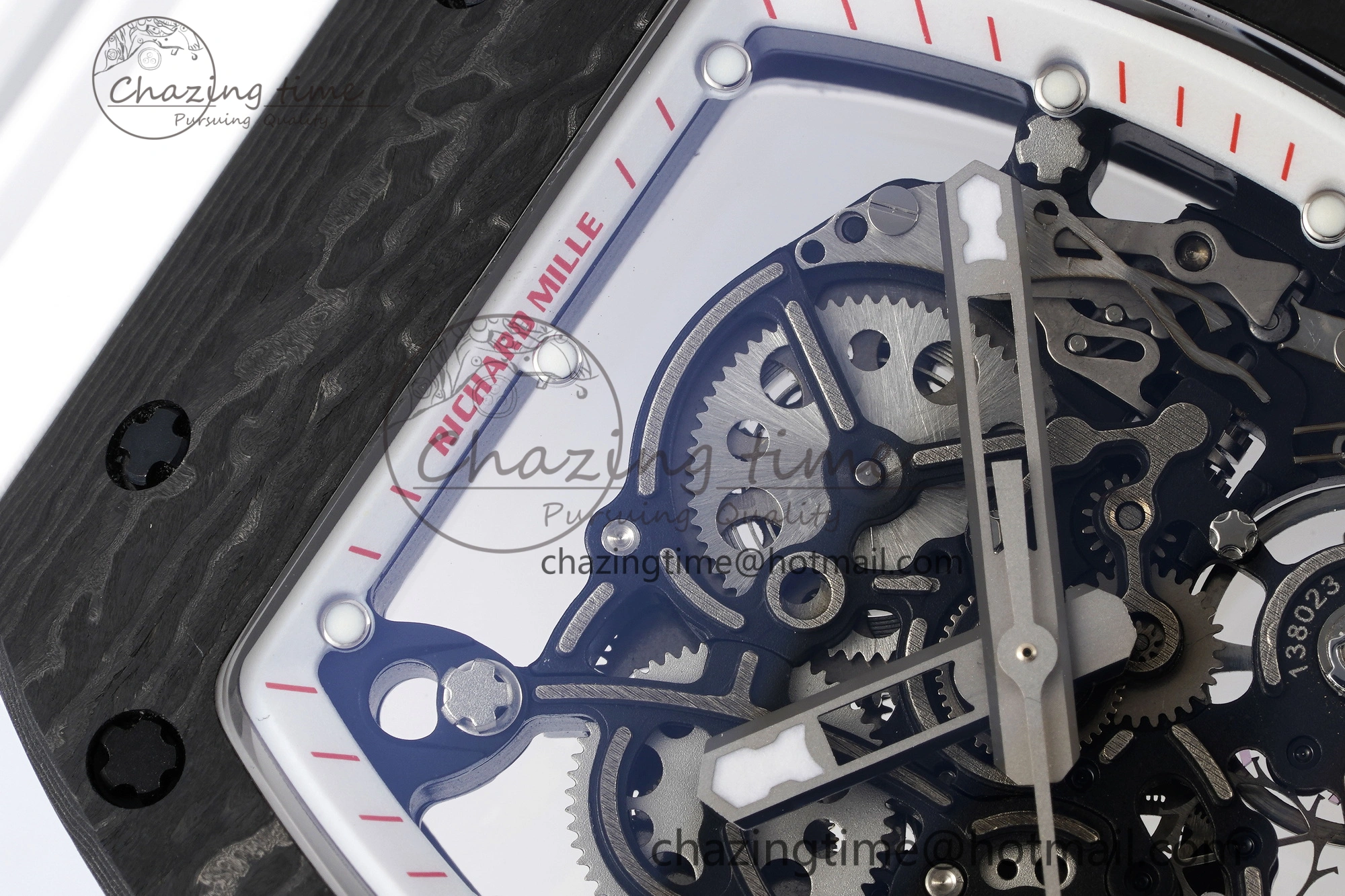 RM055 NTPT BBR Best Edition Skeleton White Dial on White Rubber Strap Clone RMUL2