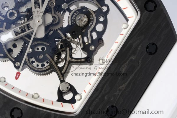 RM055 NTPT BBR Best Edition Skeleton White Dial on White Rubber Strap Clone RMUL2