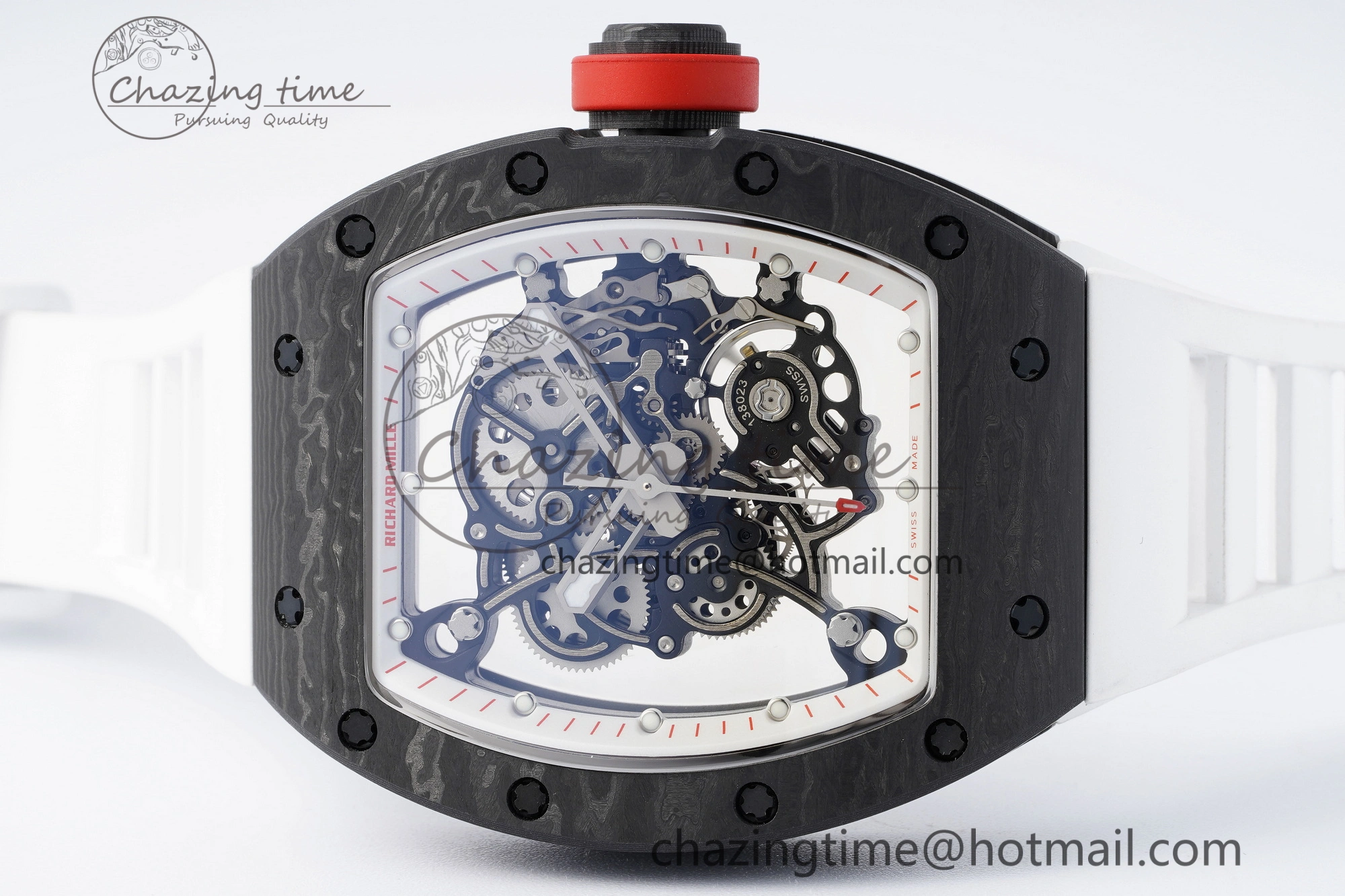 RM055 NTPT BBR Best Edition Skeleton White Dial on White Rubber Strap Clone RMUL2