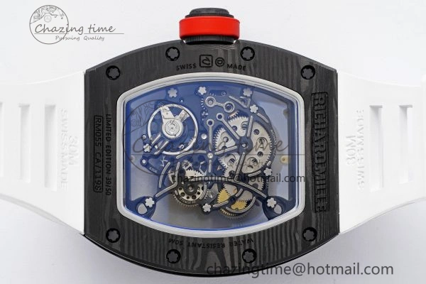 RM055 NTPT BBR Best Edition Skeleton White Dial on White Rubber Strap Clone RMUL2