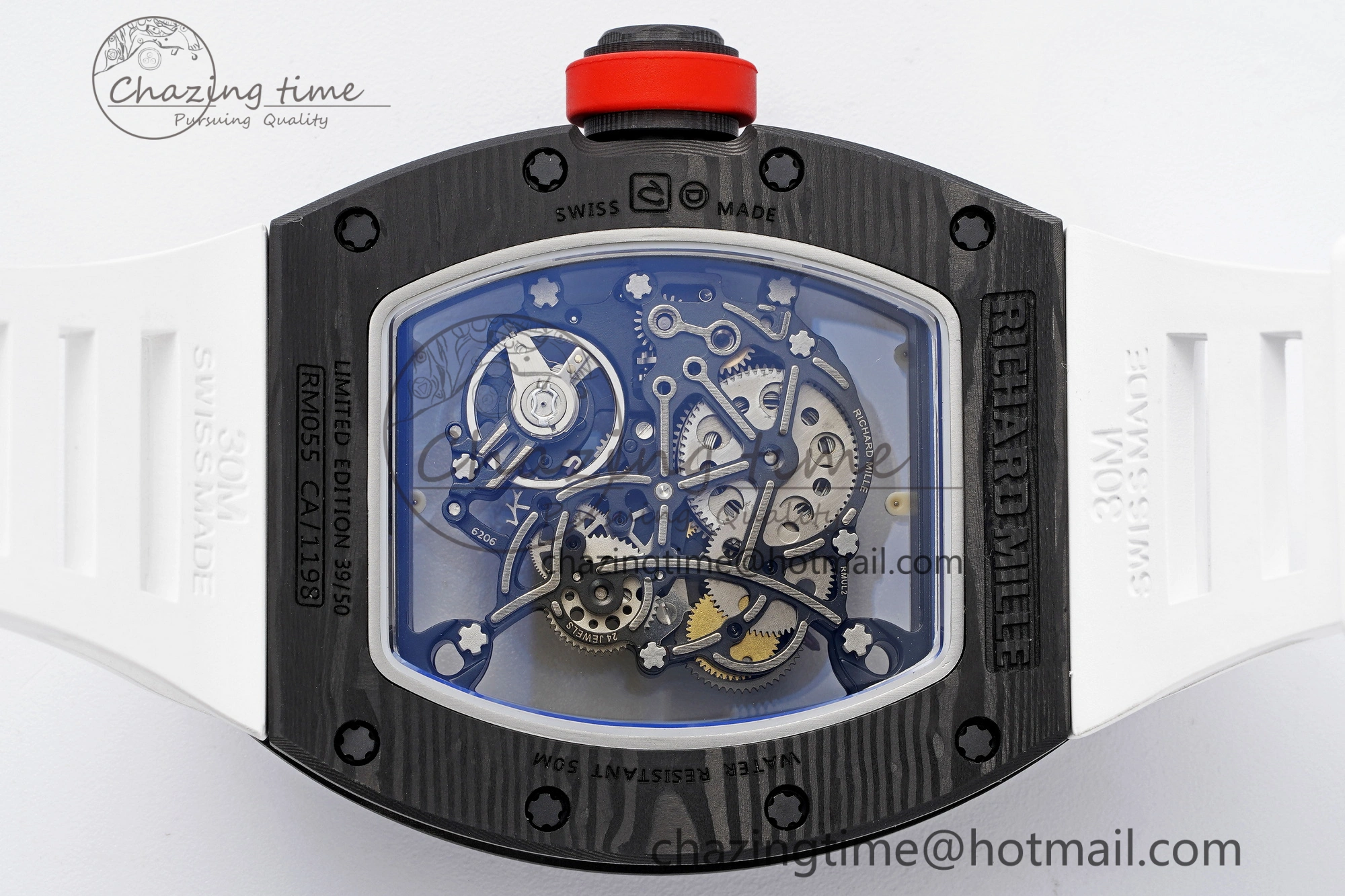 RM055 NTPT BBR Best Edition Skeleton White Dial on White Rubber Strap Clone RMUL2