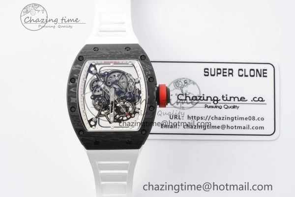 RM055 NTPT BBR Best Edition Skeleton White Dial on White Rubber Strap Clone RMUL2