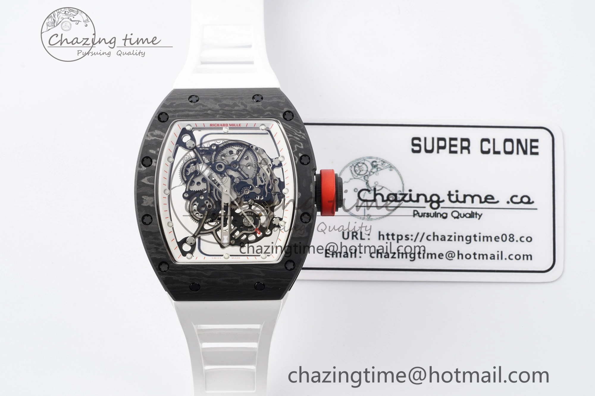 RM055 NTPT BBR Best Edition Skeleton White Dial on White Rubber Strap Clone RMUL2
