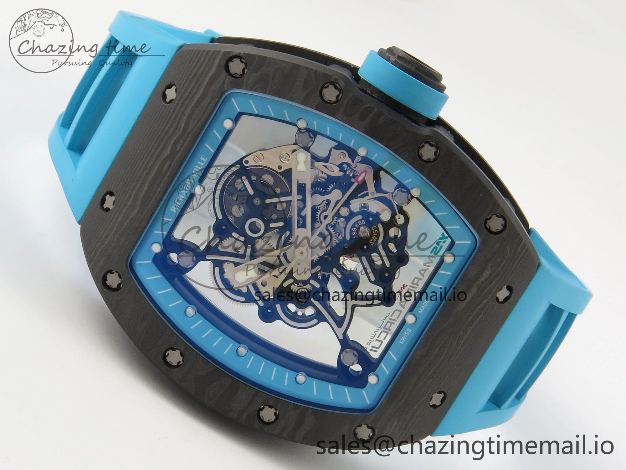RM055 NTPT KVF 1:1 Best Edition Blue White Inner Bezel Blue Crown on Blue Rubber Strap RMUL2 Super Clone