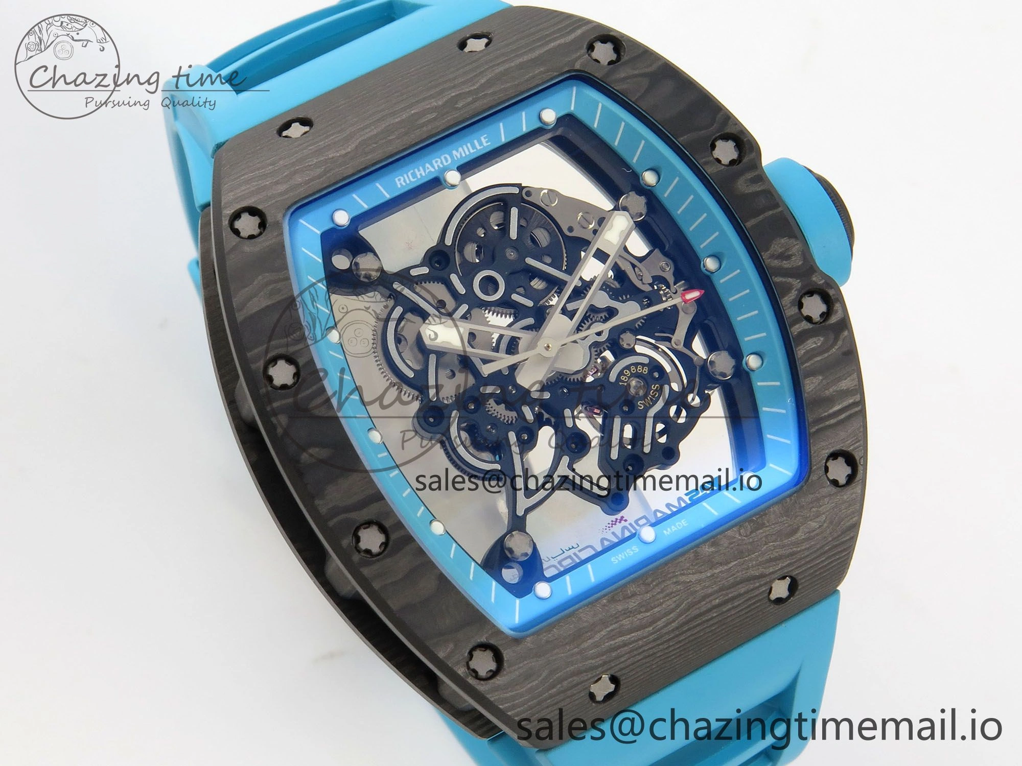 RM055 NTPT KVF 1:1 Best Edition Blue White Inner Bezel Blue Crown on Blue Rubber Strap RMUL2 Super Clone