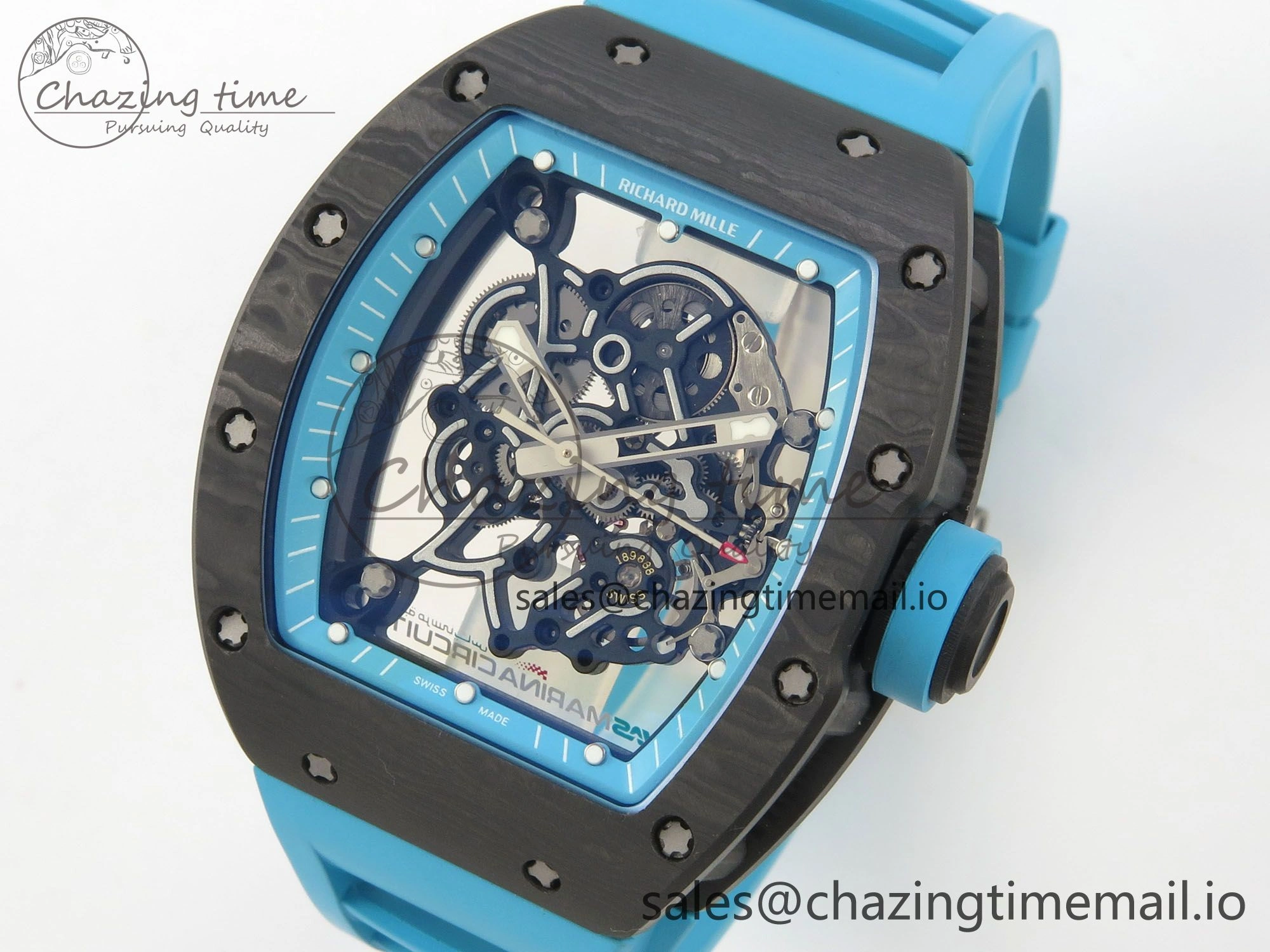 RM055 NTPT KVF 1:1 Best Edition Blue White Inner Bezel Blue Crown on Blue Rubber Strap RMUL2 Super Clone