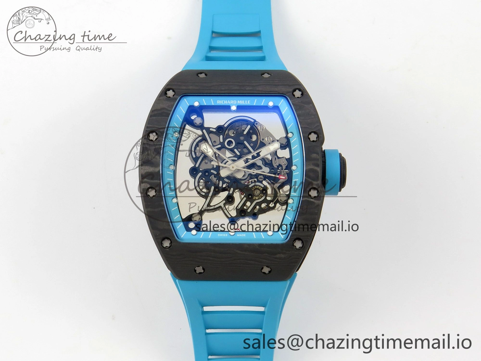 RM055 NTPT KVF 1:1 Best Edition Blue White Inner Bezel Blue Crown on Blue Rubber Strap RMUL2 Super Clone