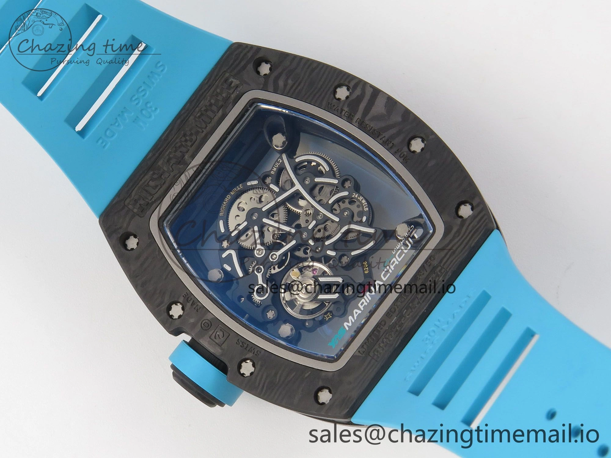 RM055 NTPT KVF 1:1 Best Edition Blue White Inner Bezel Blue Crown on Blue Rubber Strap RMUL2 Super Clone