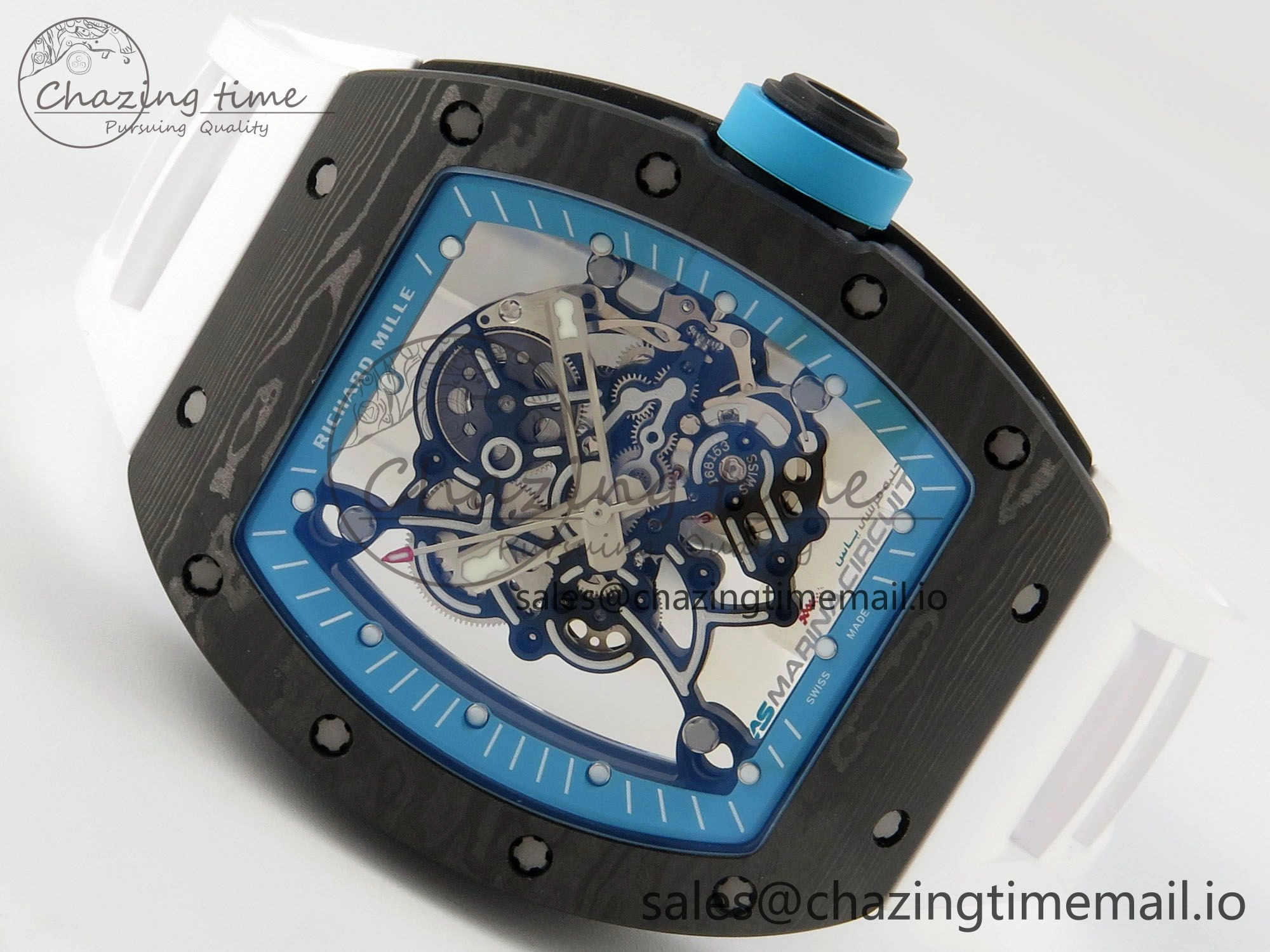 RM055 NTPT KVF 1:1 Best Edition Blue White Inner Bezel Blue Crown on White Rubber Strap RMUL2 Super Clone