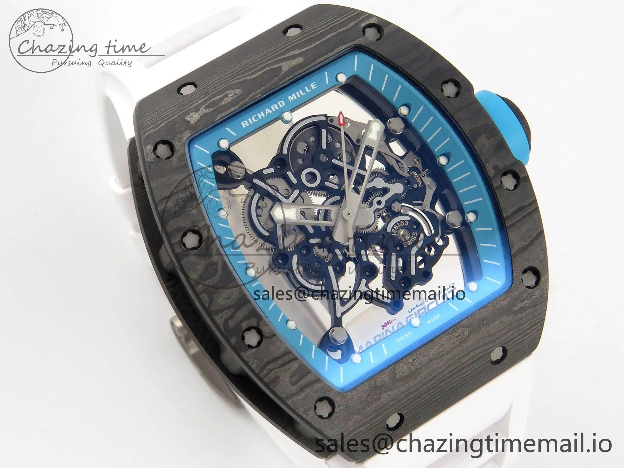 RM055 NTPT KVF 1:1 Best Edition Blue White Inner Bezel Blue Crown on White Rubber Strap RMUL2 Super Clone