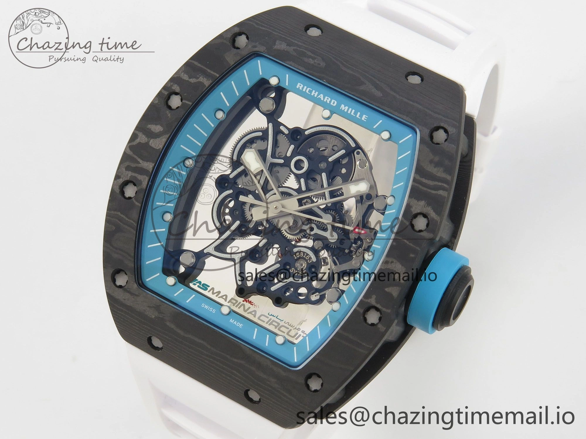 RM055 NTPT KVF 1:1 Best Edition Blue White Inner Bezel Blue Crown on White Rubber Strap RMUL2 Super Clone