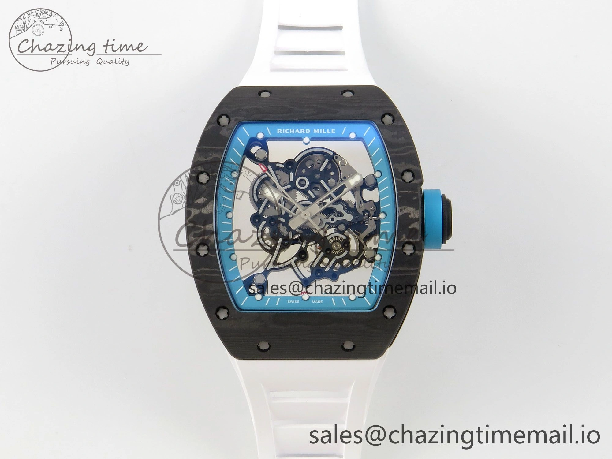 RM055 NTPT KVF 1:1 Best Edition Blue White Inner Bezel Blue Crown on White Rubber Strap RMUL2 Super Clone