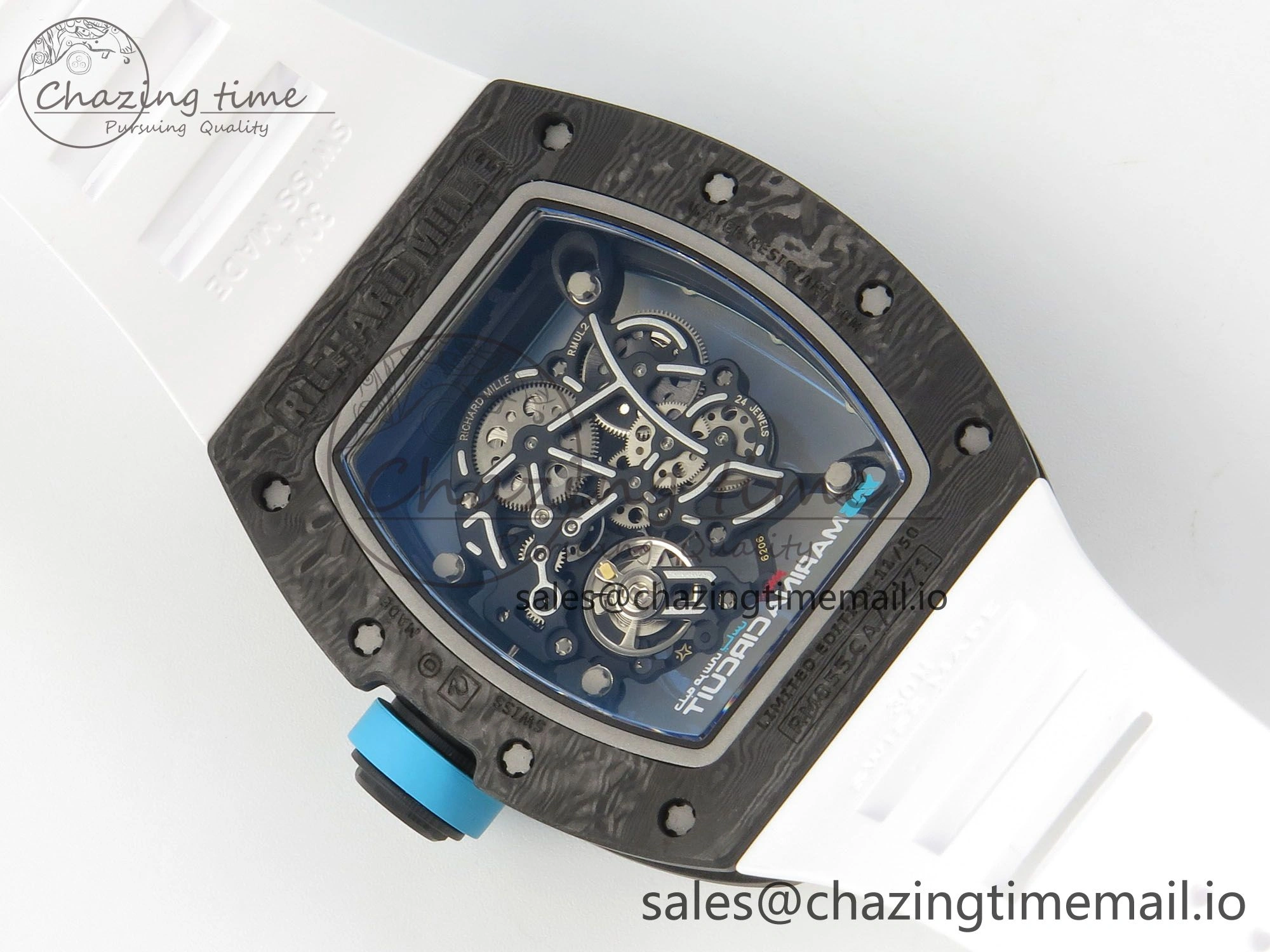 RM055 NTPT KVF 1:1 Best Edition Blue White Inner Bezel Blue Crown on White Rubber Strap RMUL2 Super Clone