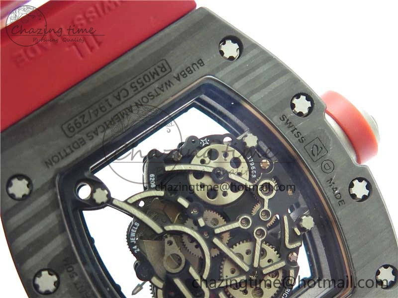 RM055 NTPT KVF Best Edition Skeleton Dial Black on Red Rubber Strap MIYOTA8215 V3