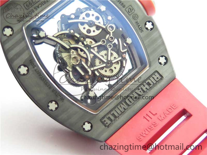 RM055 NTPT KVF Best Edition Skeleton Dial Black on Red Rubber Strap MIYOTA8215 V3