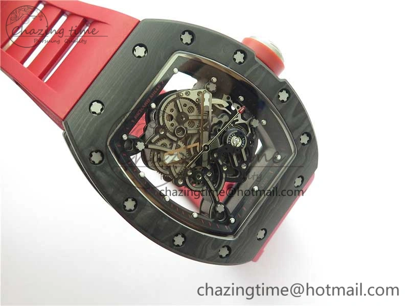 RM055 NTPT KVF Best Edition Skeleton Dial Black on Red Rubber Strap MIYOTA8215 V3
