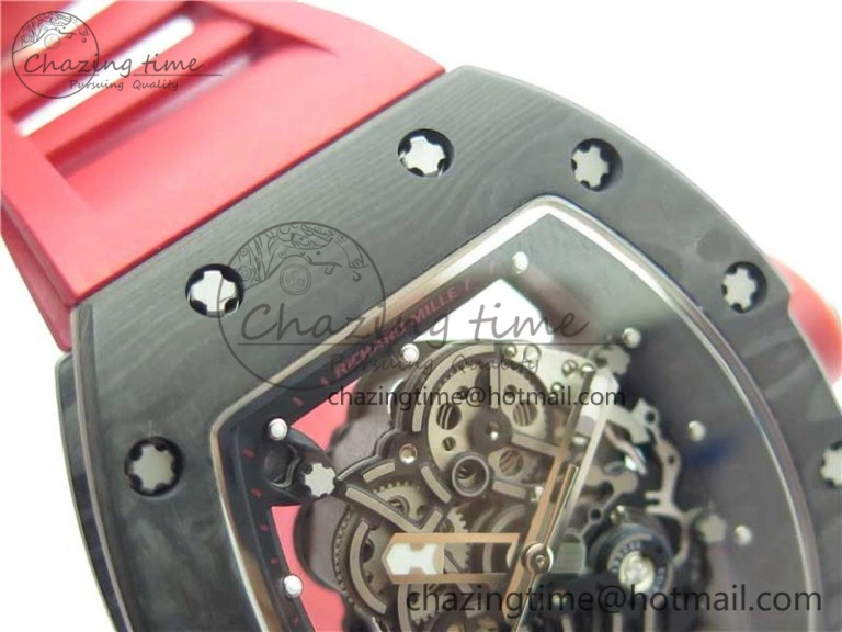 RM055 NTPT KVF Best Edition Skeleton Dial Black on Red Rubber Strap MIYOTA8215 V3
