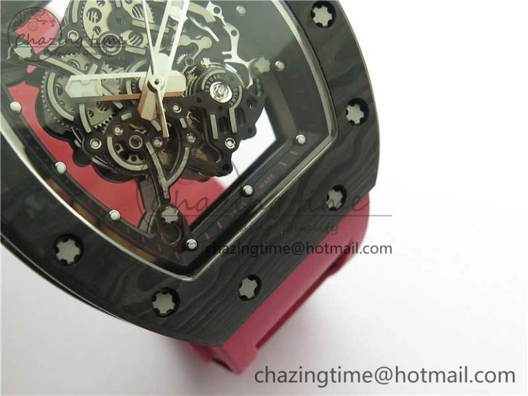 RM055 NTPT KVF Best Edition Skeleton Dial Black on Red Rubber Strap MIYOTA8215 V3