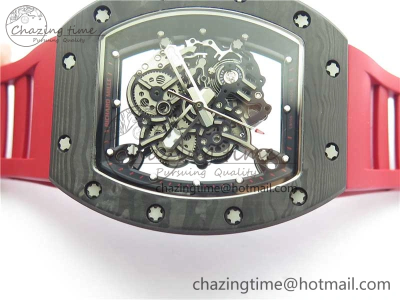 RM055 NTPT KVF Best Edition Skeleton Dial Black on Red Rubber Strap MIYOTA8215 V3