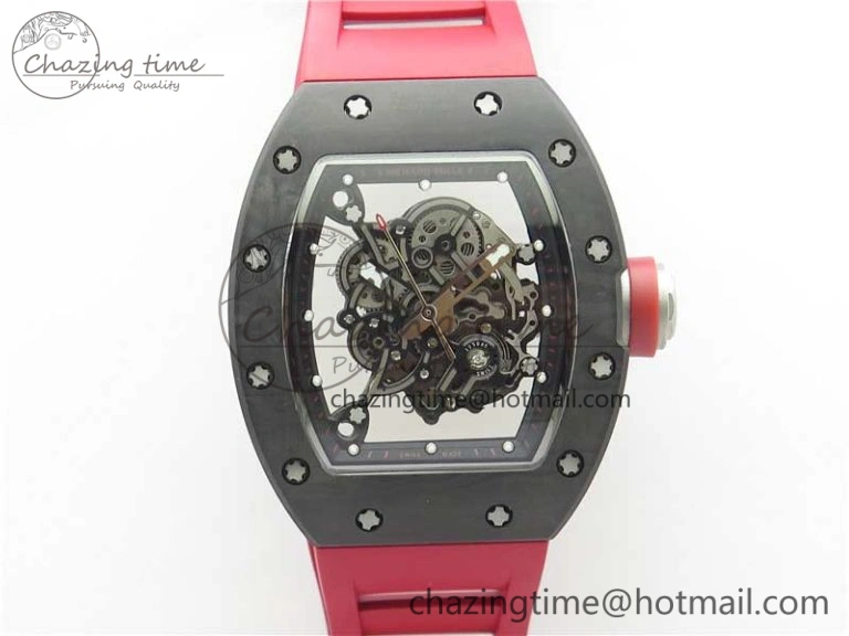 RM055 NTPT KVF Best Edition Skeleton Dial Black on Red Rubber Strap MIYOTA8215 V3
