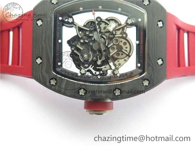 RM055 NTPT KVF Best Edition Skeleton Dial Black on Red Rubber Strap MIYOTA8215 V3