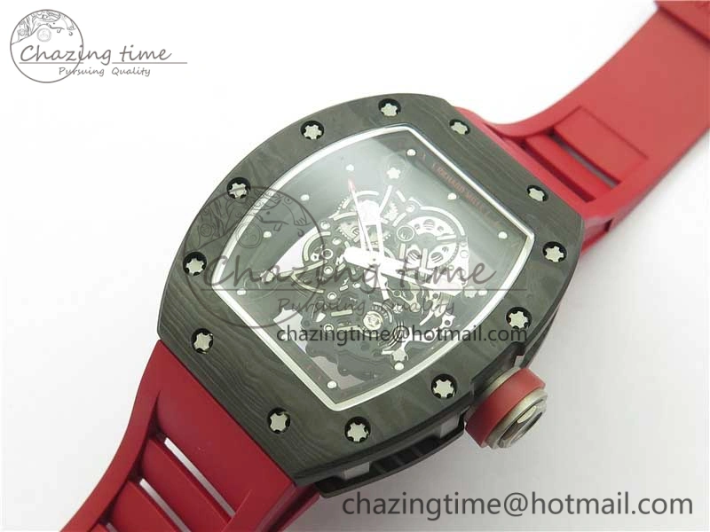 RM055 NTPT KVF Best Edition Skeleton Dial Black on Red Rubber Strap MIYOTA8215 V3