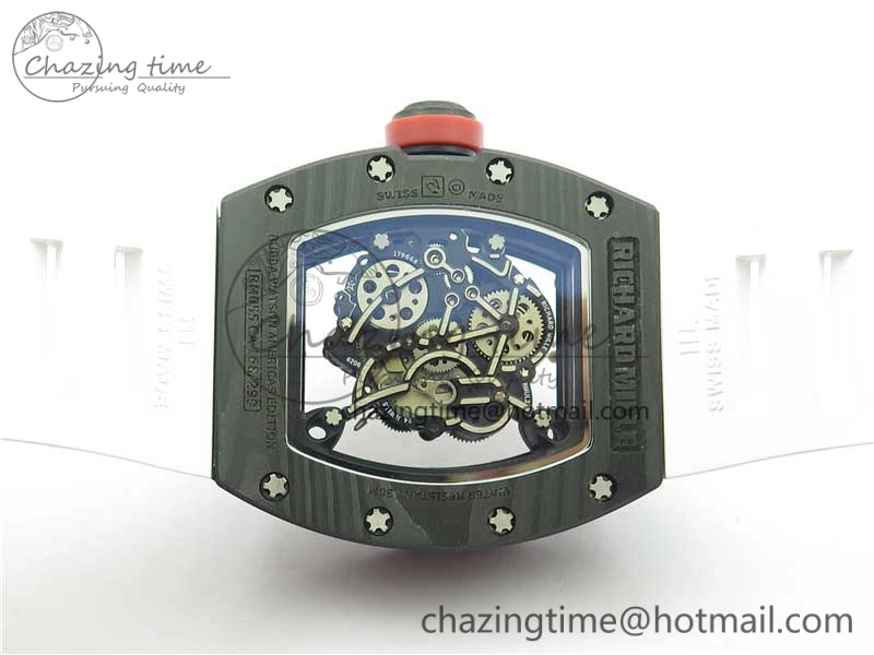 RM055 NTPT KVF Best Edition Skeleton Dial Red Crown on White Rubber Strap MIYOTA8215 V3
