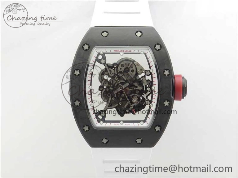 RM055 NTPT KVF Best Edition Skeleton Dial Red Crown on White Rubber Strap MIYOTA8215 V3