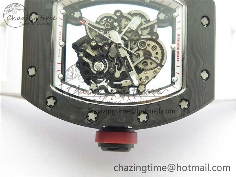 RM055 NTPT KVF Best Edition Skeleton Dial Red Crown on White Rubber Strap MIYOTA8215 V3