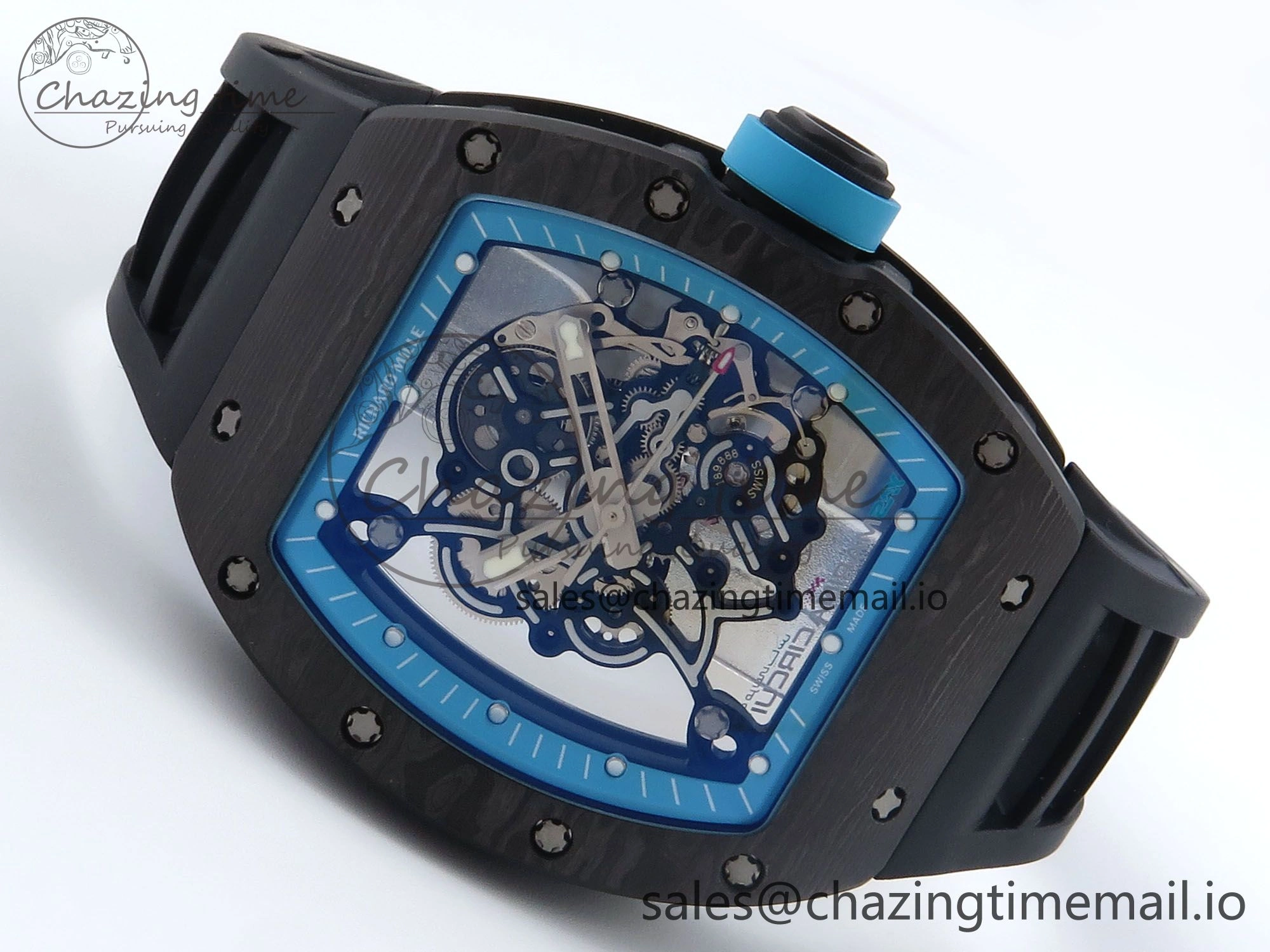RM055 NTPT UOKF 1:1 Best Edition Blue Inner Bezel Black Crown on Black Rubber Strap RMUL2 Super Clone