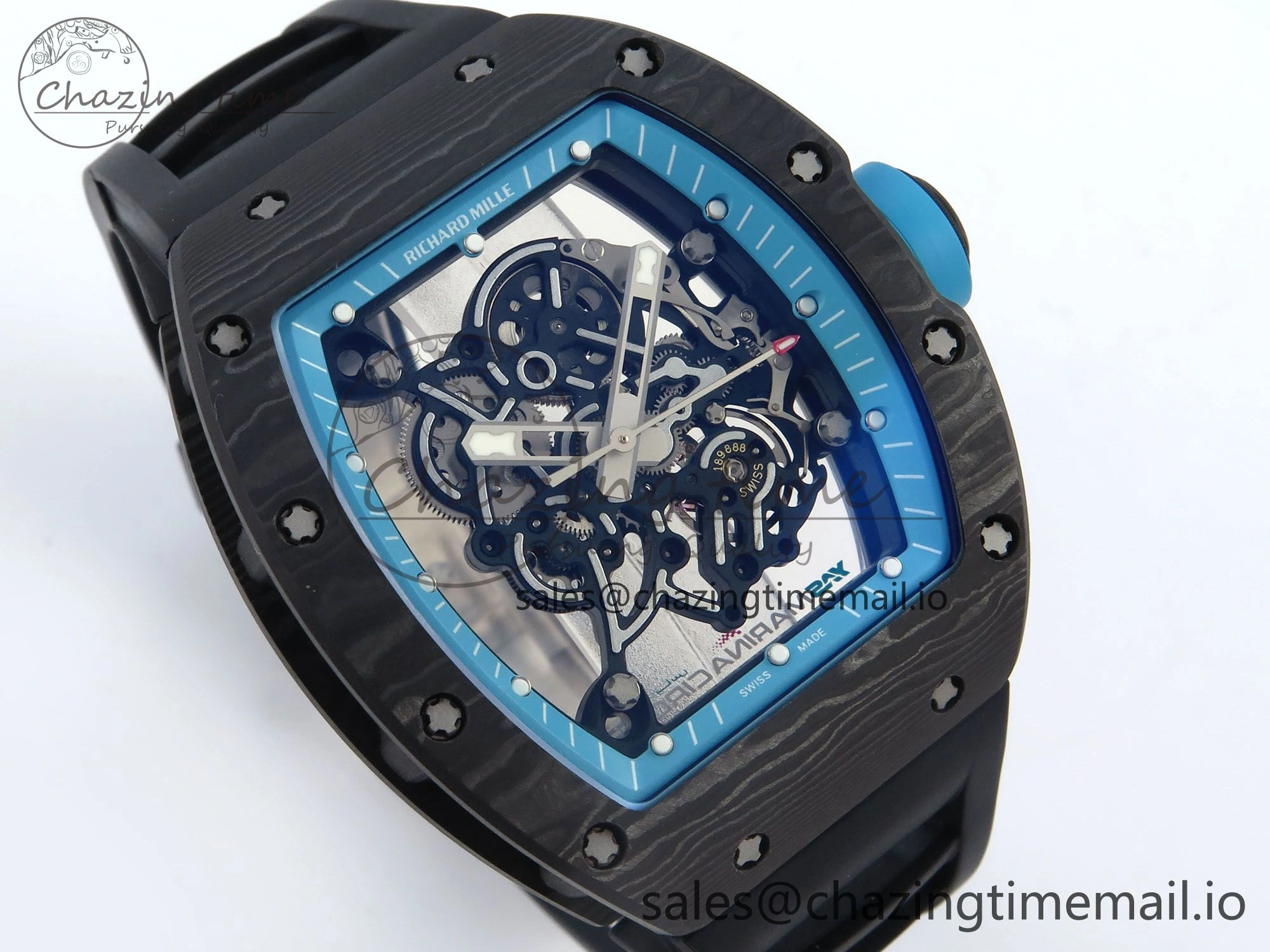 RM055 NTPT UOKF 1:1 Best Edition Blue Inner Bezel Black Crown on Black Rubber Strap RMUL2 Super Clone