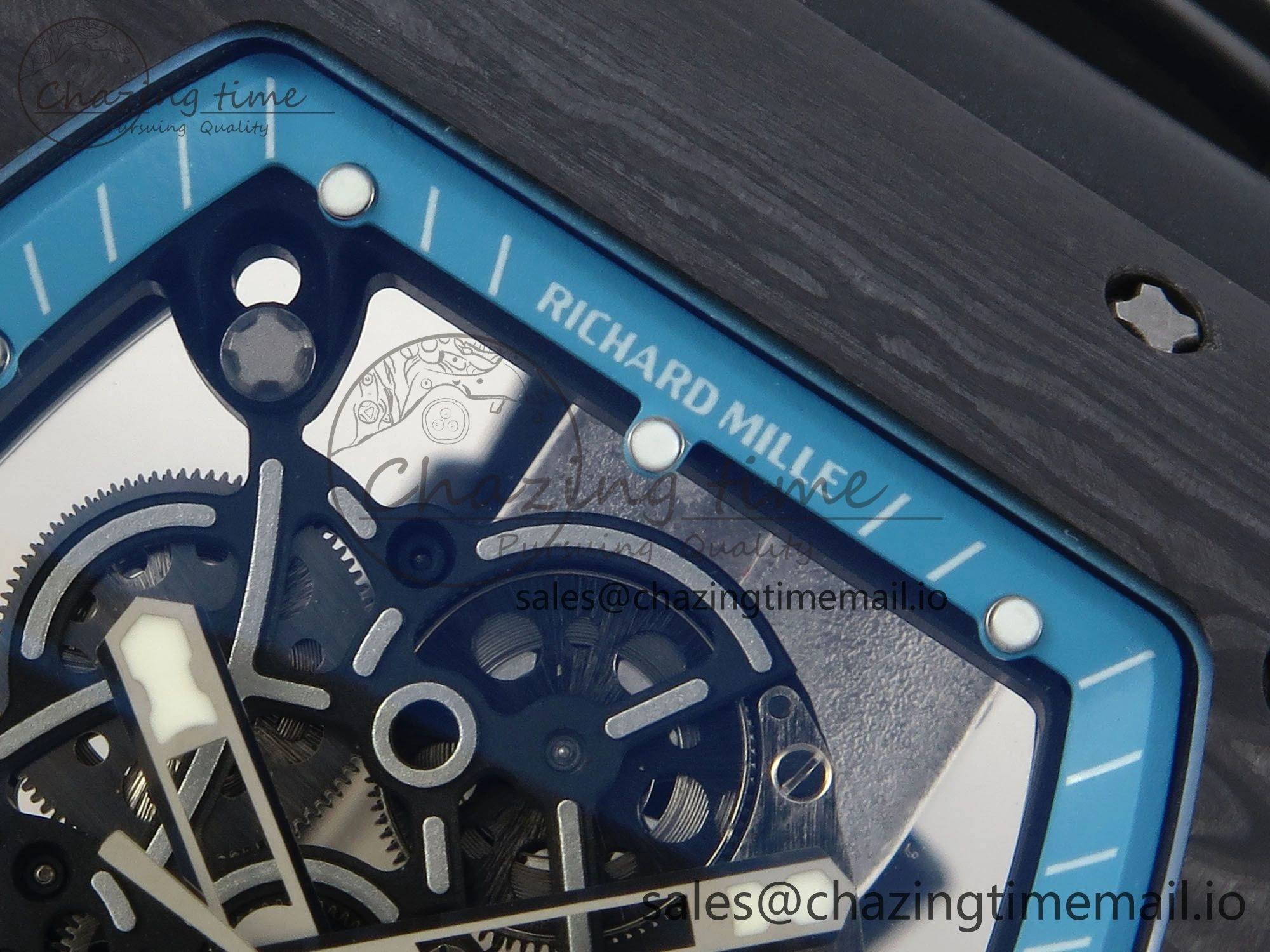 RM055 NTPT UOKF 1:1 Best Edition Blue Inner Bezel Black Crown on Black Rubber Strap RMUL2 Super Clone