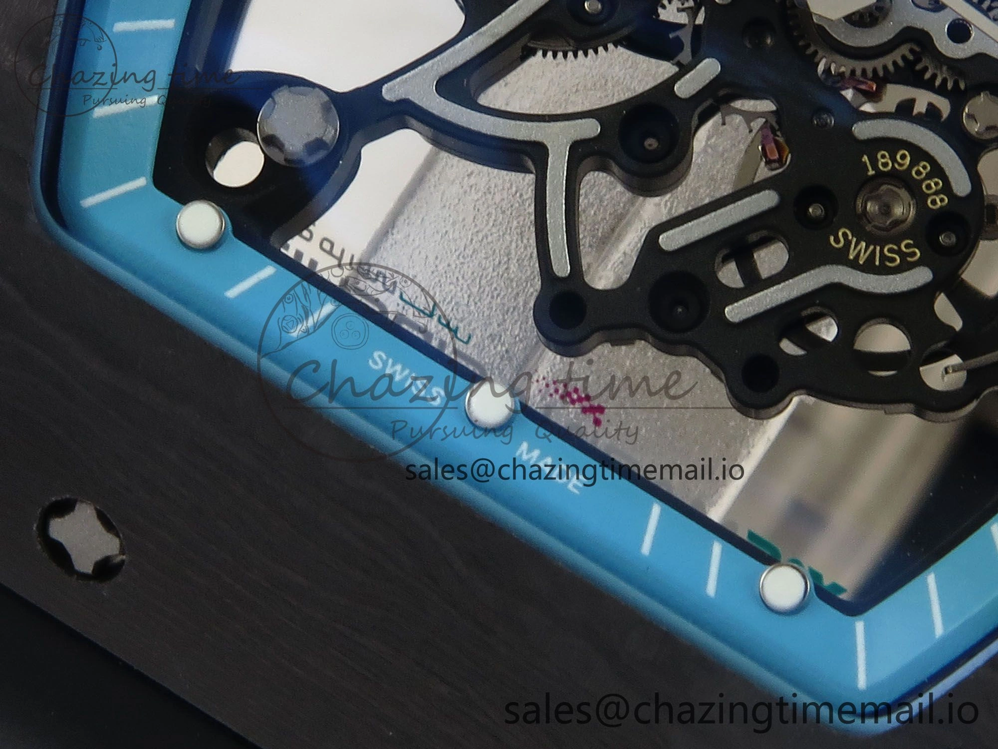 RM055 NTPT UOKF 1:1 Best Edition Blue Inner Bezel Black Crown on Black Rubber Strap RMUL2 Super Clone