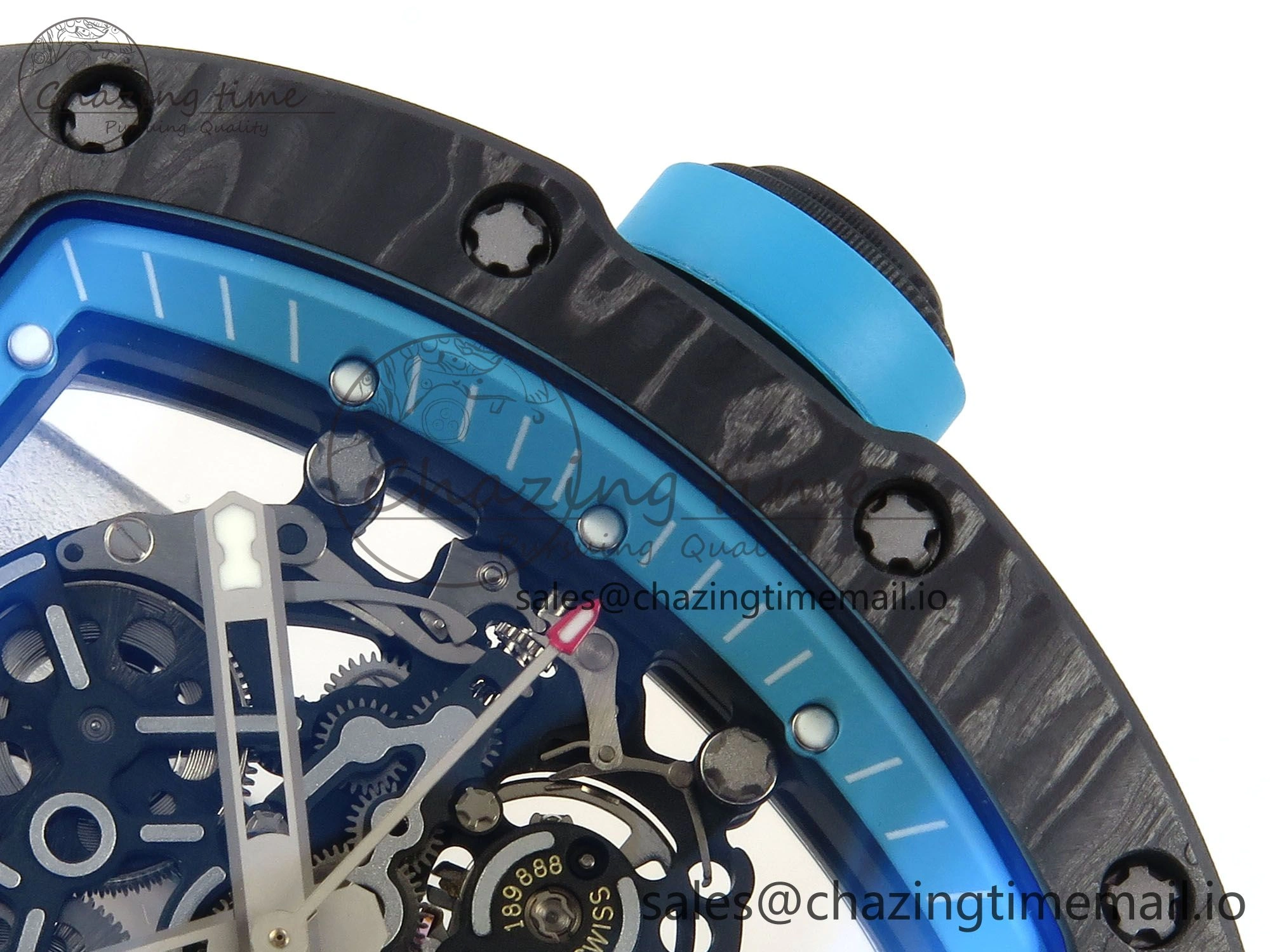 RM055 NTPT UOKF 1:1 Best Edition Blue Inner Bezel Black Crown on Black Rubber Strap RMUL2 Super Clone